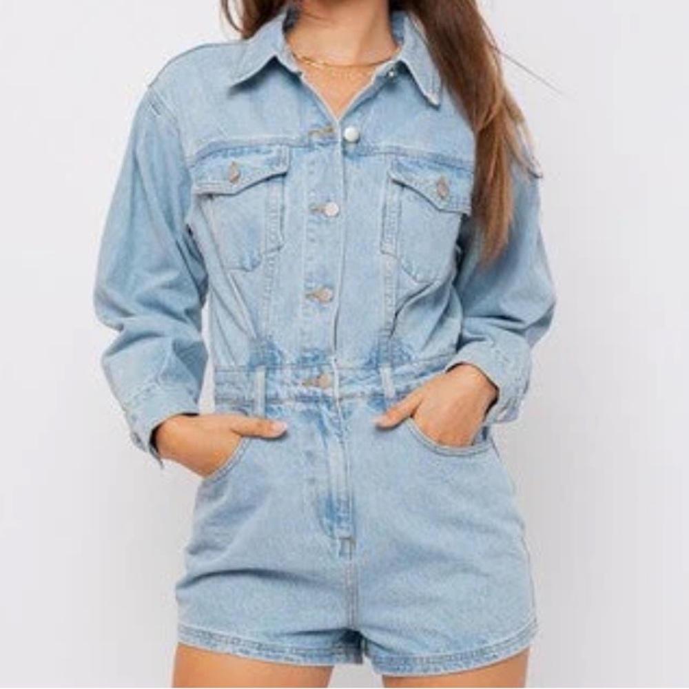 Brand new long sleeve denim romper size medium